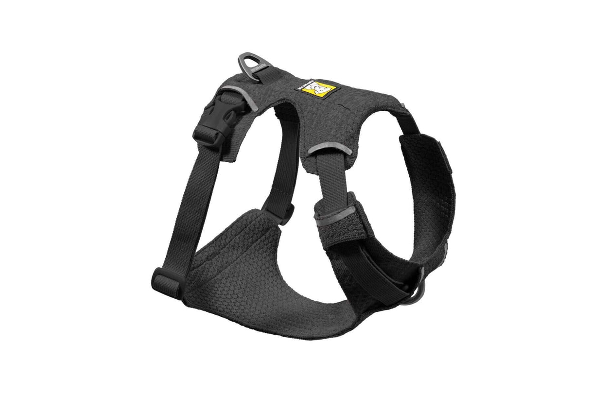 Ruffwear Front Range Flex dog harness in black showing adjustable design and comfortable fit for all dog breeds.