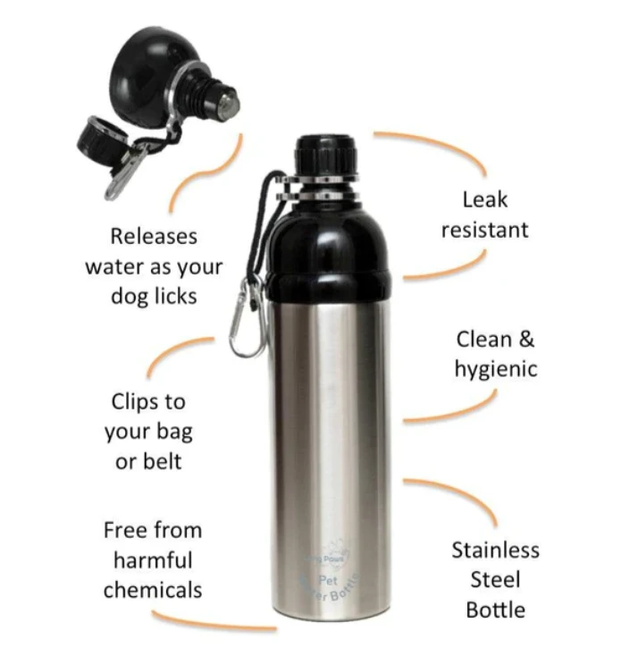 Long Paws Dog Water Bottle, Lick 'n Flow, Silver by Long Paws