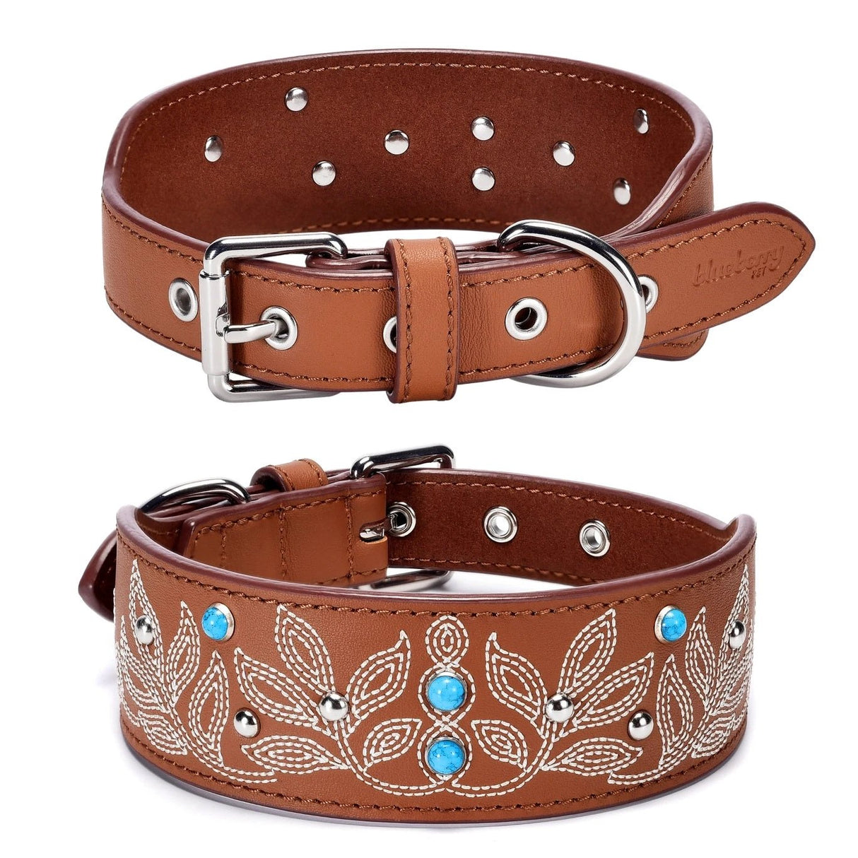 Premium Full Grain Genuine Leather Western Dog Collar by Banbury & Co