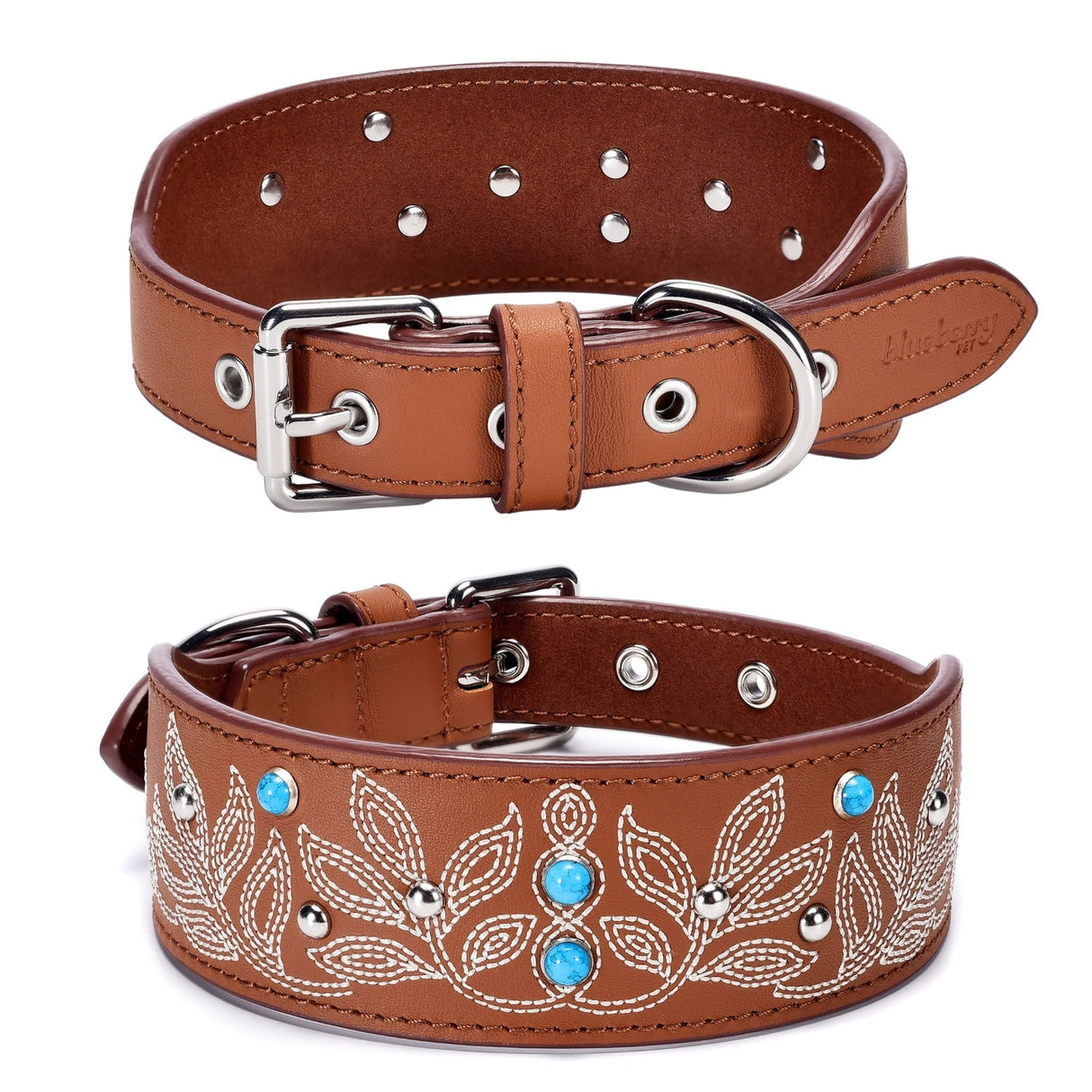 Premium Full Grain Genuine Leather Western Dog Collar