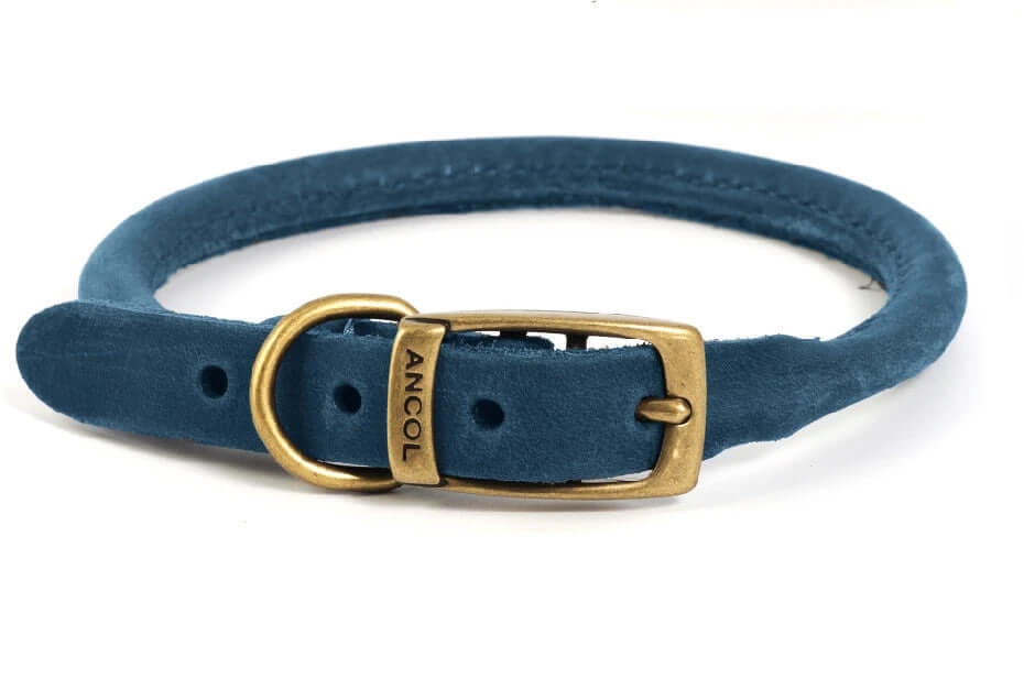 Timberwolf Rolled Leather Dog Collar Ancol UK Made From Top Grain Bridle Leather With Nylon Core by Ancol