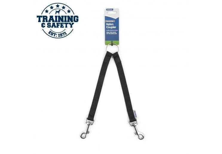 Ancol Nylon Coupler Lead For Walking Two Dogs 30 cm Weatherproof Durable Double Dog Walking Tool With Large O Ring by Ancol