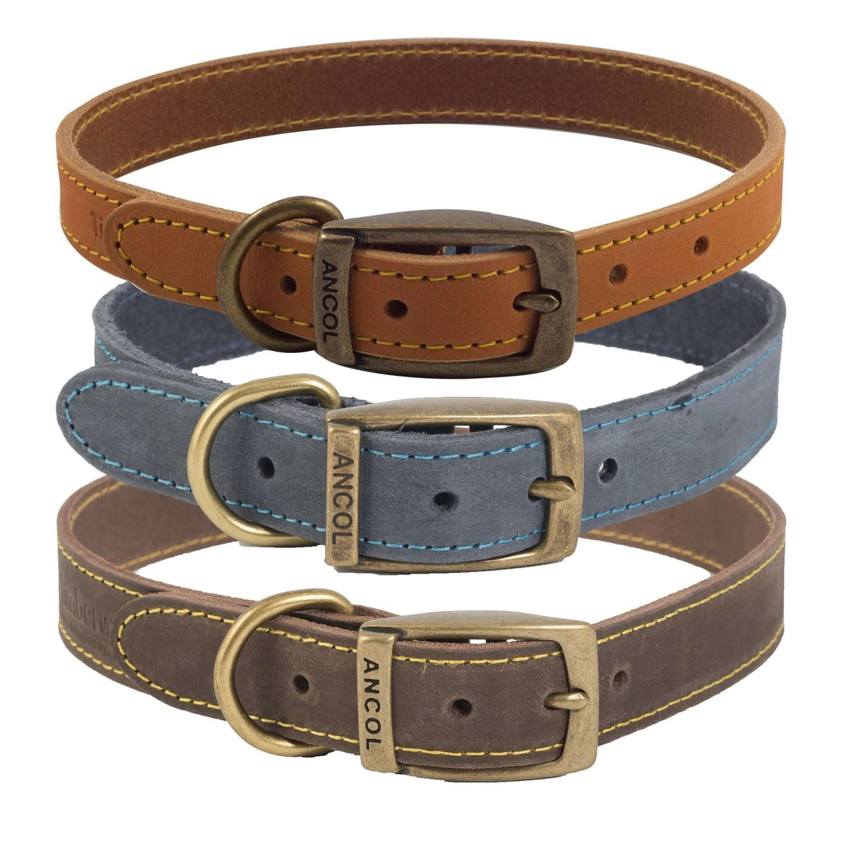 Timberwolf UK Crafted Leather Dog Collar Top Grain Bridle Leather Sewn With Bonded Thread Matching Lead Available by Ancol