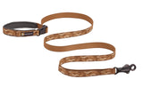 Ruffwear Crag reflective dog leash for hands-free walking in a brown camo design.