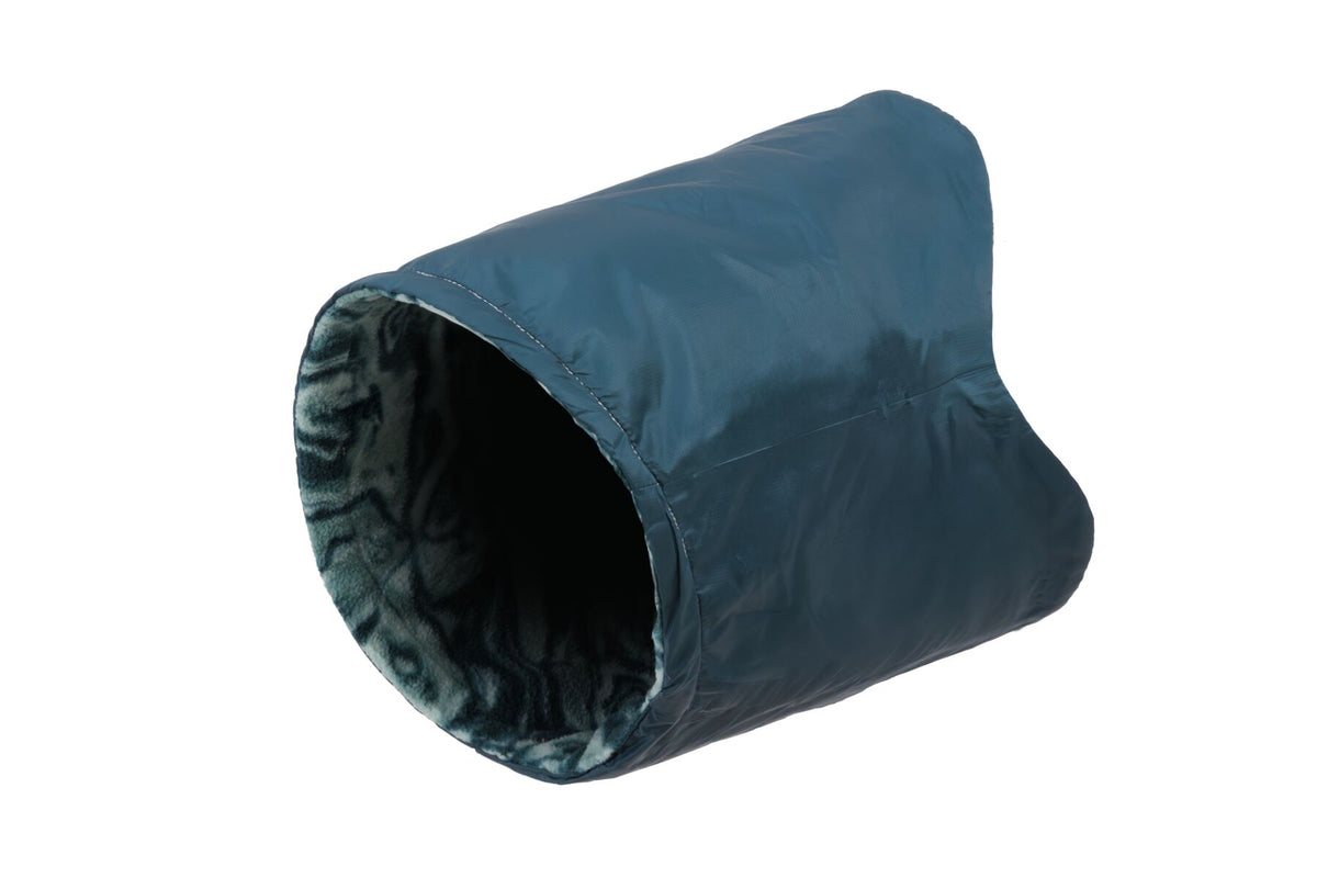 Ruffwear Mt. Hoodie Warming Neck Gaiter in blue with reversible fleece lining for warmth and comfort.