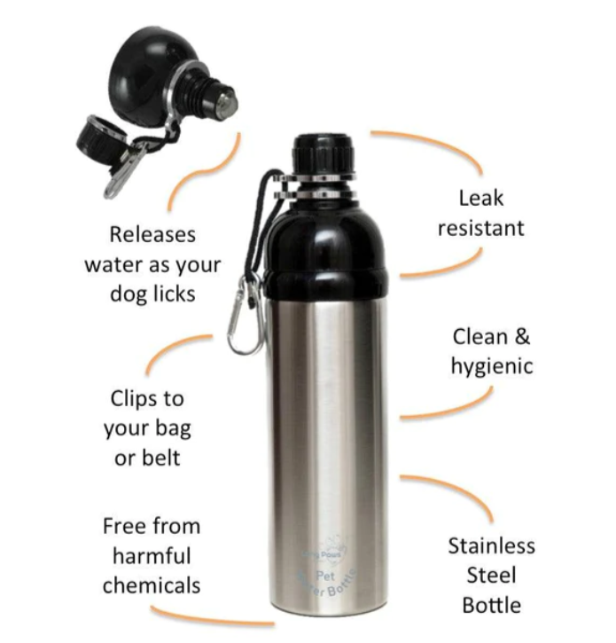 Long Paws Dog Water Bottle, Lick 'n Flow, Silver