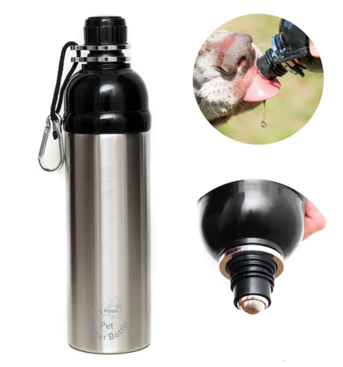 Long Paws Dog Water Bottle, Lick 'n Flow, Silver