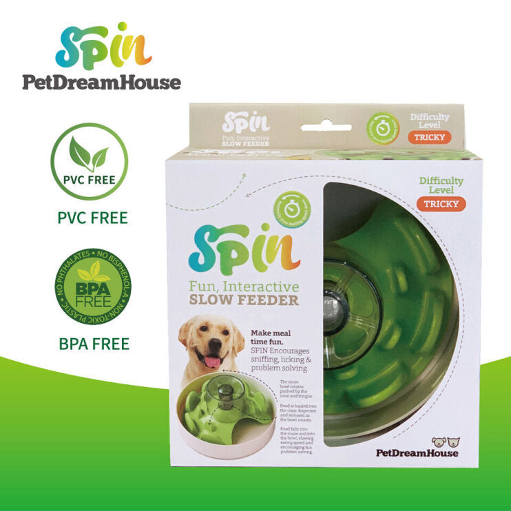 Dog Bowls - PetDreamHouse SPIN Interactive Dog Feeder Palette Green Tricky