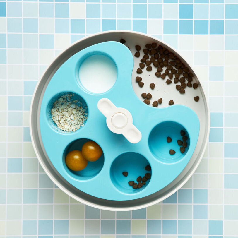 Dog Bowls - PetDreamHouse SPIN Interactive Feeder Palette Blue Medium