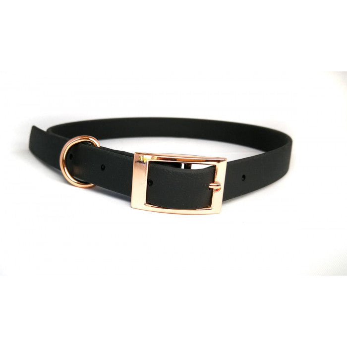 Black Biothane Dog Collar with Rose Gold Buckle-Leadingdog